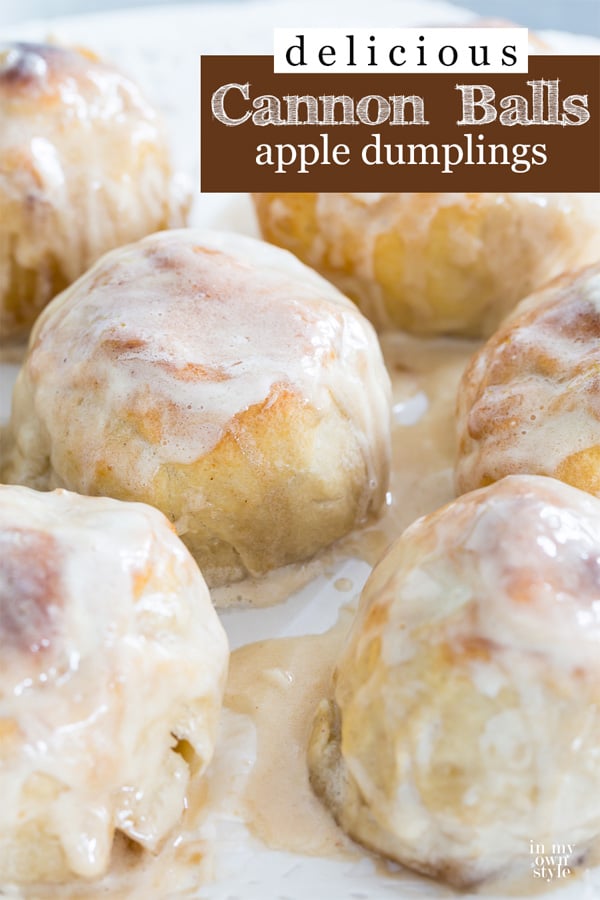 Image of a plate filled with delicious baked apples wrapped in pie crusts called Cannon Ball apple dumplings. They make delicious Non Traditional Thanksgiving Dinner Recipes.