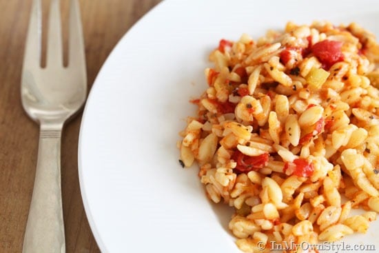 baked mozzarella orzo can be served as a Non Traditional Thanksgiving Recipes