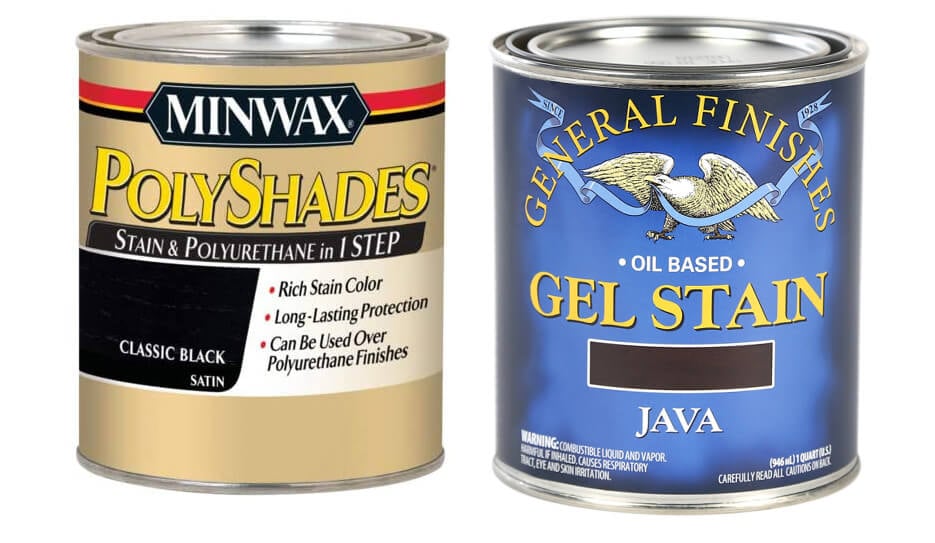 two brands of black stain that can be used over pre-finished furniture.