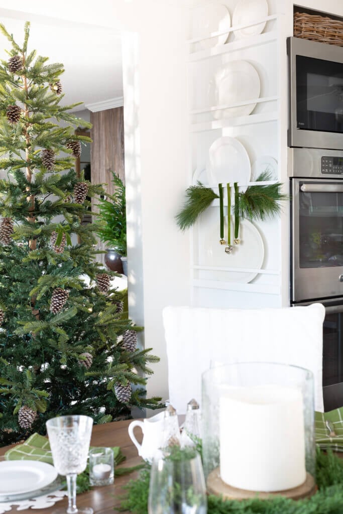 Kitchen plate rack decorated for Christmas