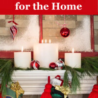 Red and white mantel with candles. Money Saving Christmas Ideas for the Home