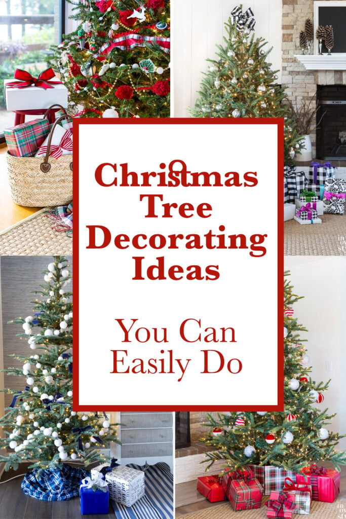 4 photos showing Christmas tree decorating ideas you can easily do.