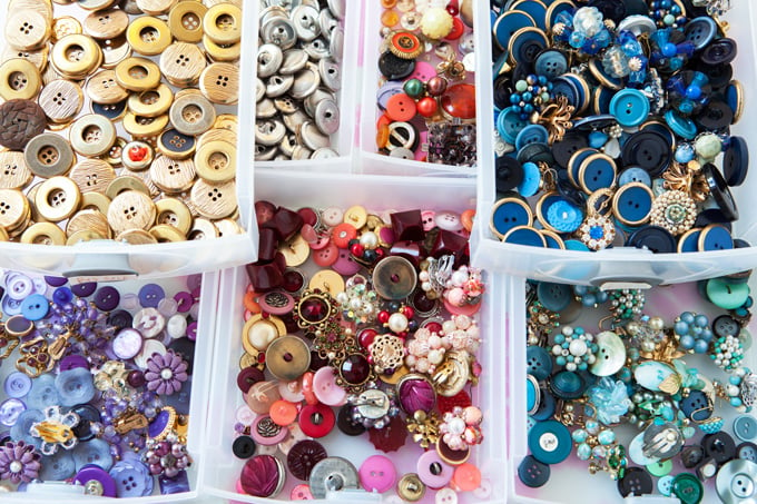 Craft and decorating ideas using buttons and vintage clip on earrings