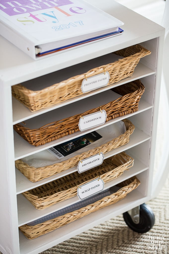 Computer paper storage idea in a craft room