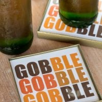 Thanksgiving drink coaster free printable that says Gobble Gobble