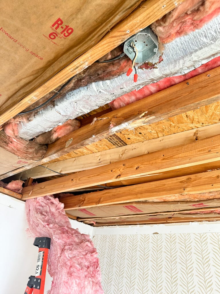 open ceiling showing rafters.