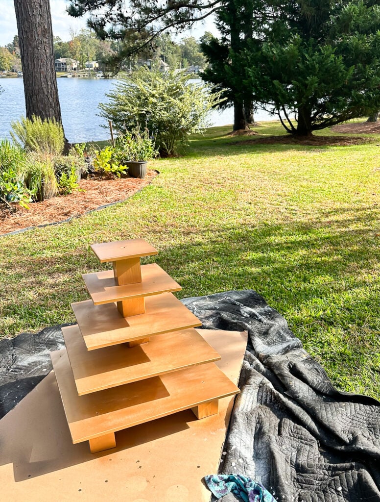 wedding cupcake stand being painted gold