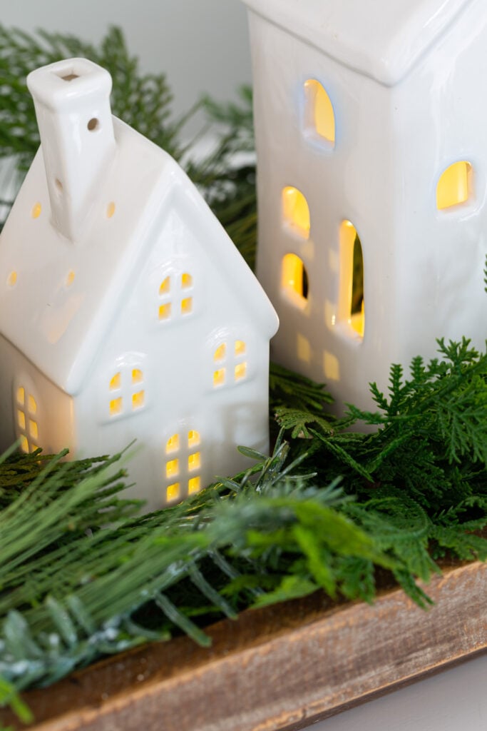 White Tealight houses for Christmas decor.