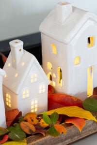 Light up ceramic village display ideas for both fall and Christmas decor.