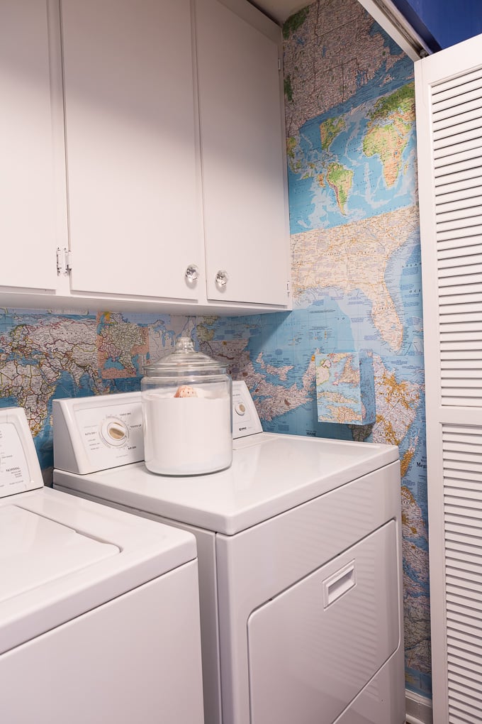 DIY Map Wallpaper in a Laundry Room