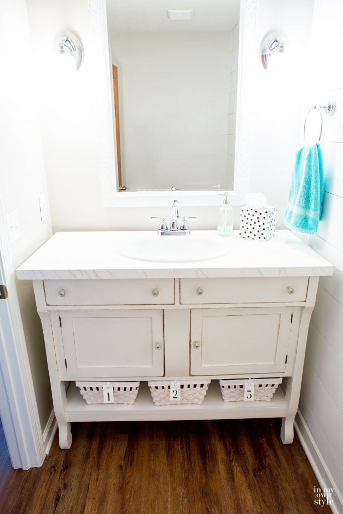 Repurposed dresser sideboard into a sink vanity