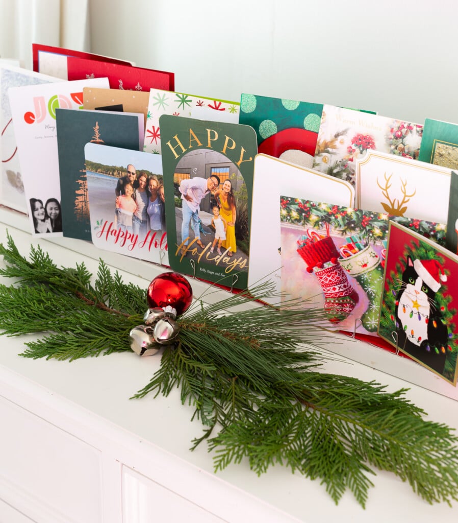 Repurposed scrap wood becomes a Christmas card holder