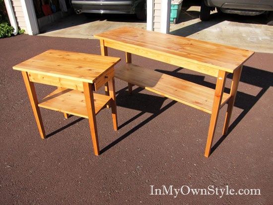 Sealed pine tables before using solid black stain to change the color