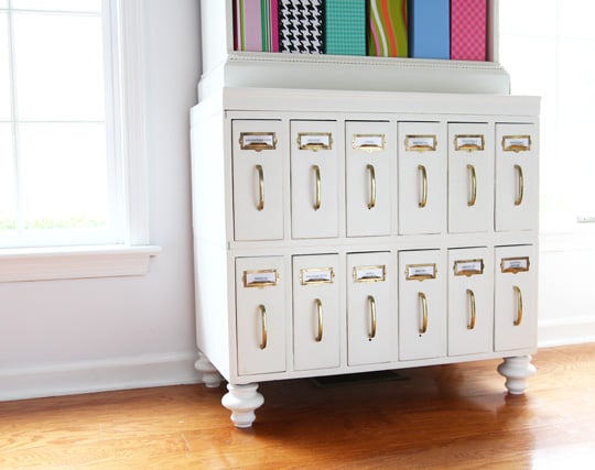 white chalk painted cabinet in craft room