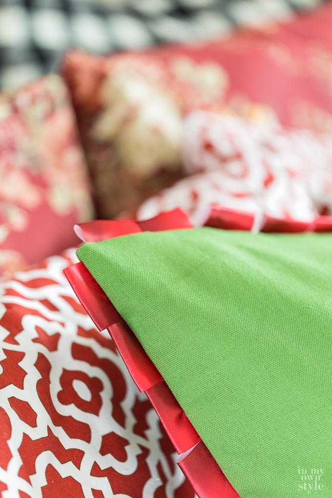 Festive DIY Christmas Pillow with Ribbon Trim