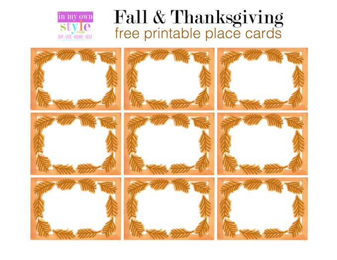 Free printable sheet of Thanksgiving table place cards