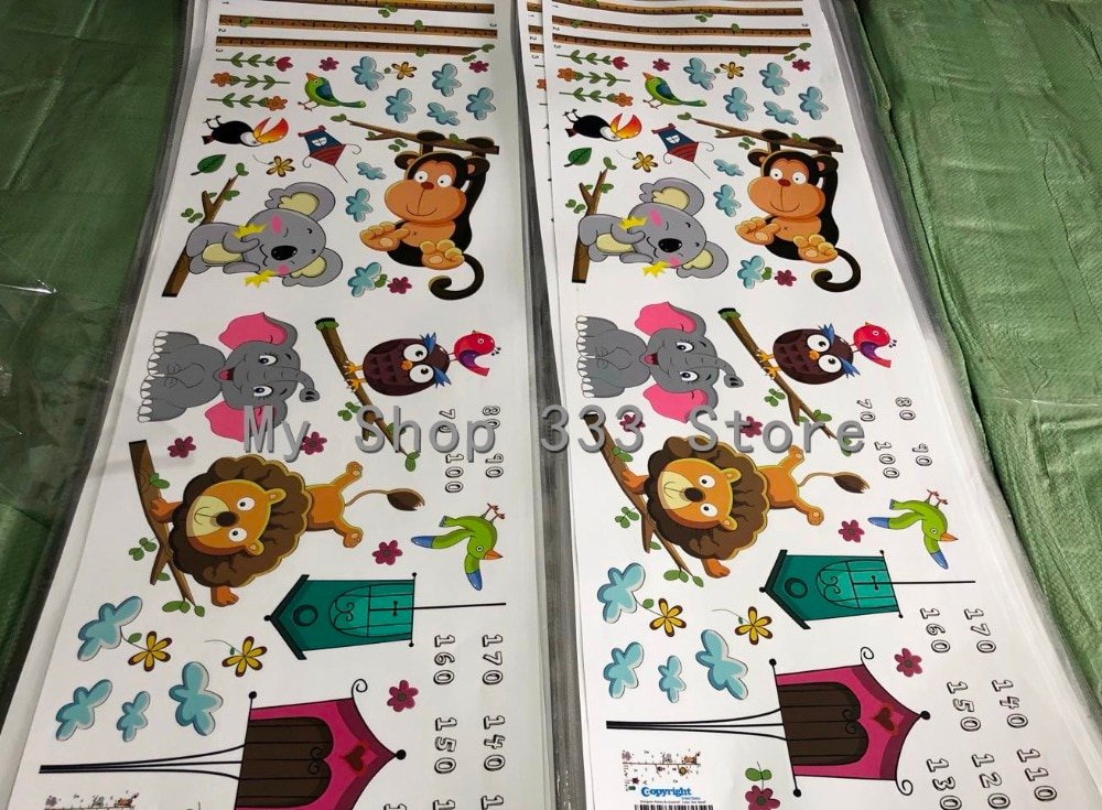 Cartoon Animals Height Measure Lion Monkey Owl Elephant Wall Sticker Kids Room